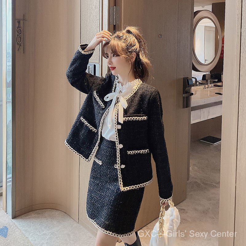Set Áo Sơ Mi + Áo Khoác Ngắn + Chân Váy Ngắn Vải Tweed Phong Cách Hàn Quốc Thời Trang | BigBuy360 - bigbuy360.vn