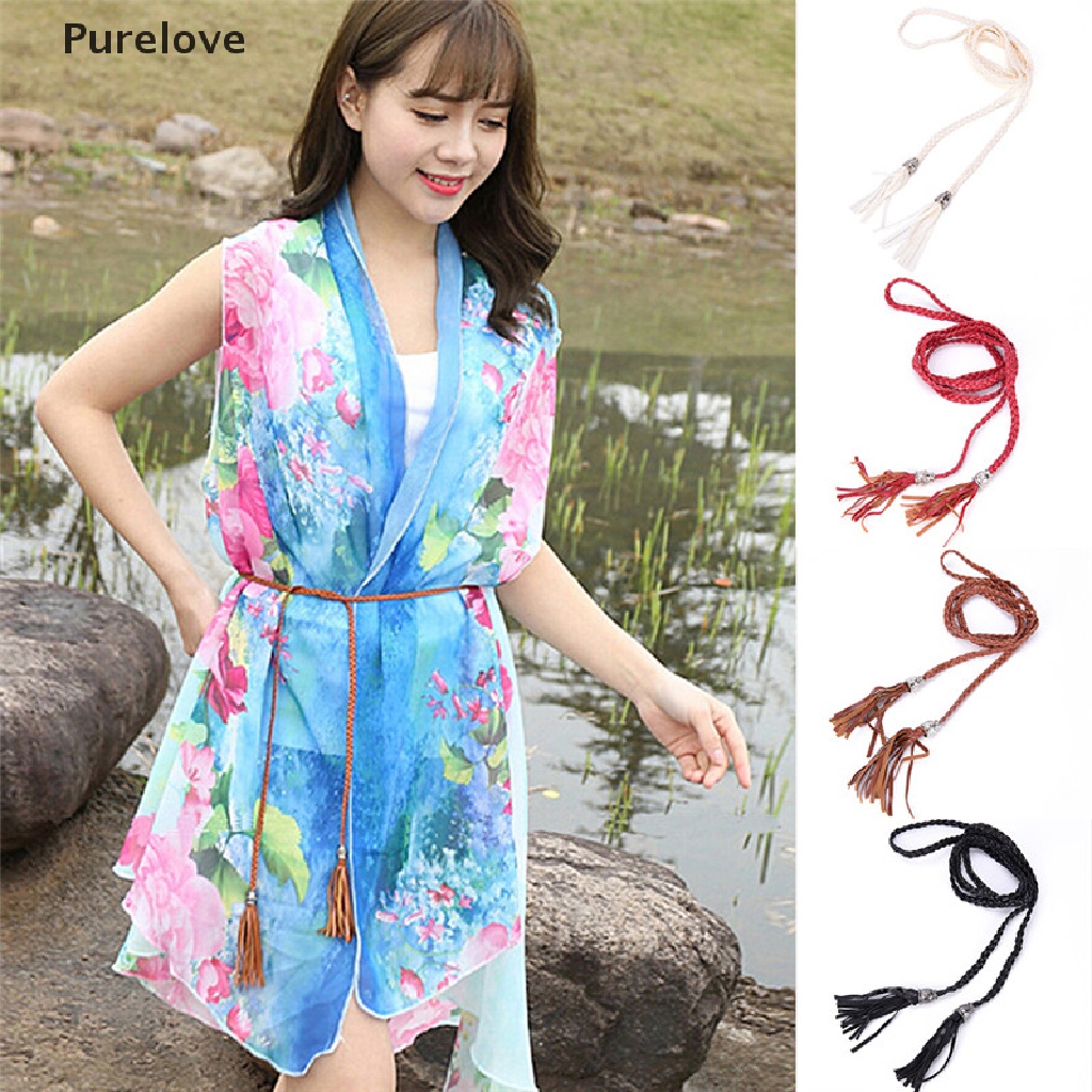 Thắt Lưng Da PU Bện Phối Tua Rua Đơn Giản Phong Cách Boho Cho Nữ