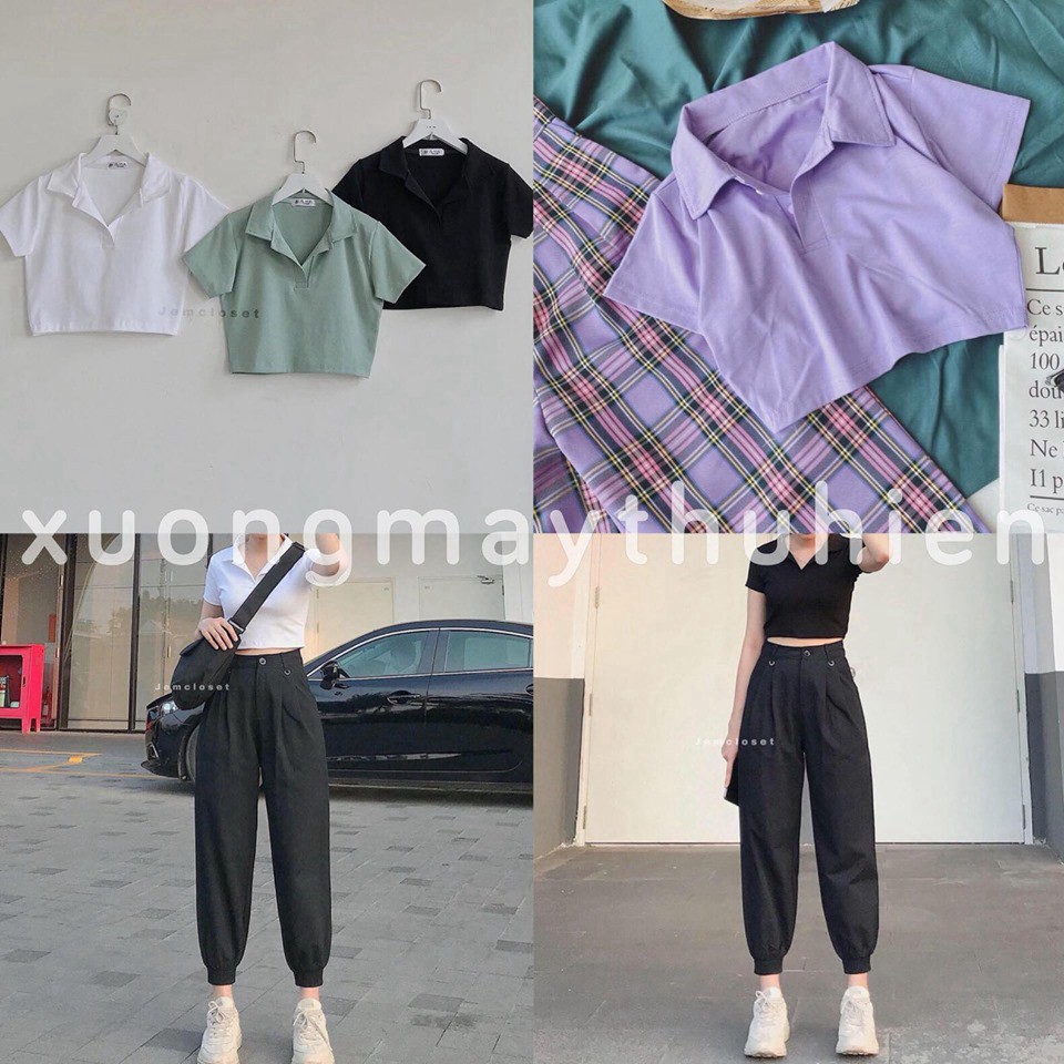 Áo croptop polo cổ trụ trơn nhiều màu hottrend 2020 | BigBuy360 - bigbuy360.vn