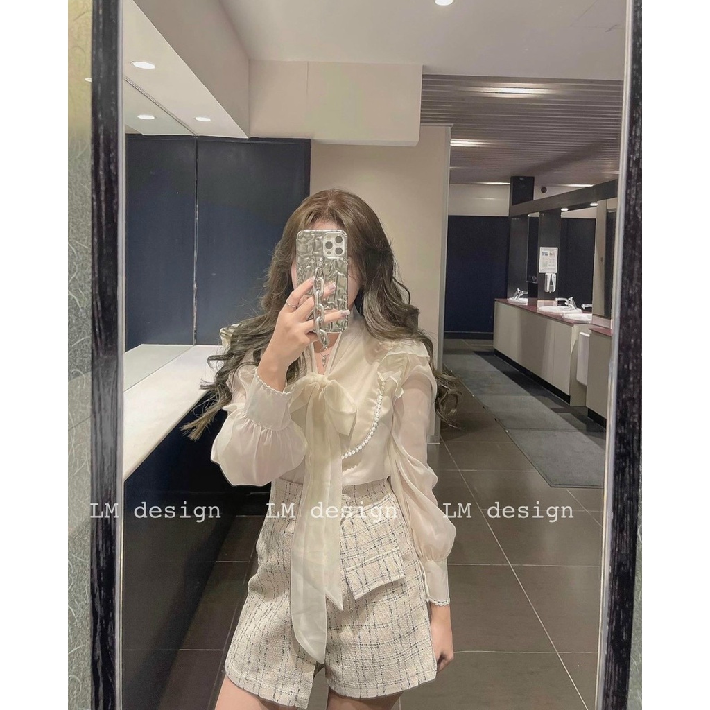 Áo sơ mi nữ cổ nơ vai bèo