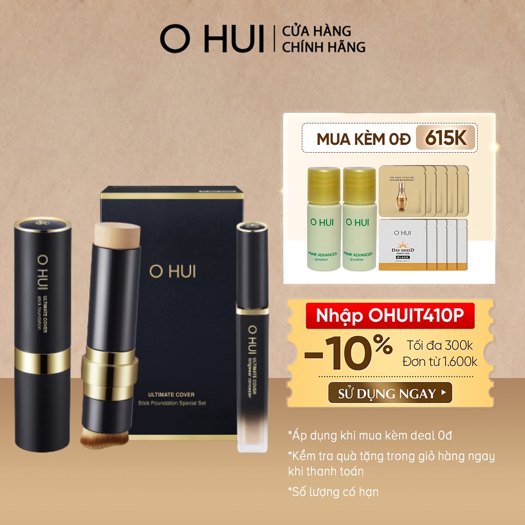 Bộ Kem nền siêu che phủ và Kem che khuyết điểm  OHUI Ultimate Cover Stick Foundation Set