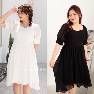VÁY ĐẦM TRẮNG ĐEN BIGSIZE VẢI VOAN TAY BỒNG - CLOUDY DRESS - IZYBYNHI