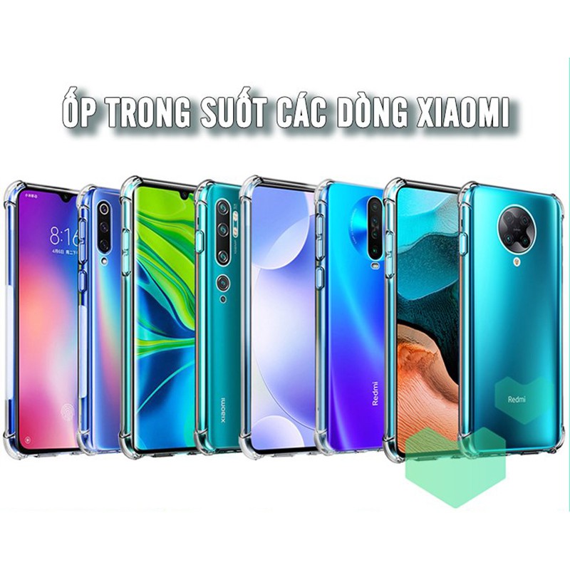 Ốp lưng Trong Suốt chống sốc cho máy Xiaomi 11T-11TPro-Note10-Note10Pro-PocoF3-K40-Mi11Lite-Note105G-PocoM3-Mi10TLite