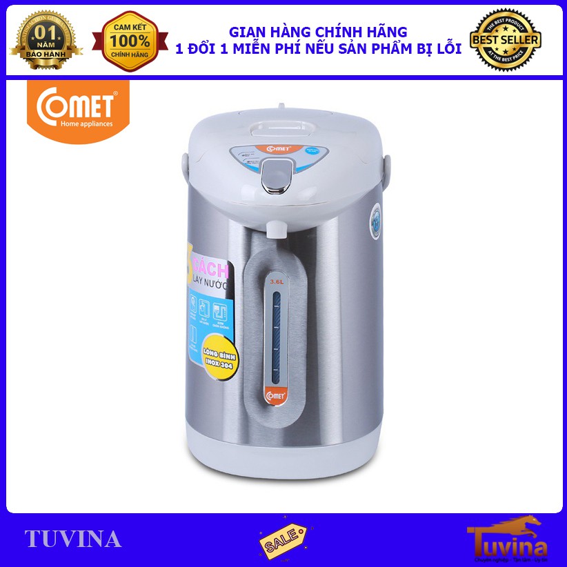 [Mã ELMS5 giảm 7% đơn 300K] Bình Thủy Điện Comet CM3216 3.6 Lít - Hàng Chính Hãng (Bảo Hành 12 Tháng)