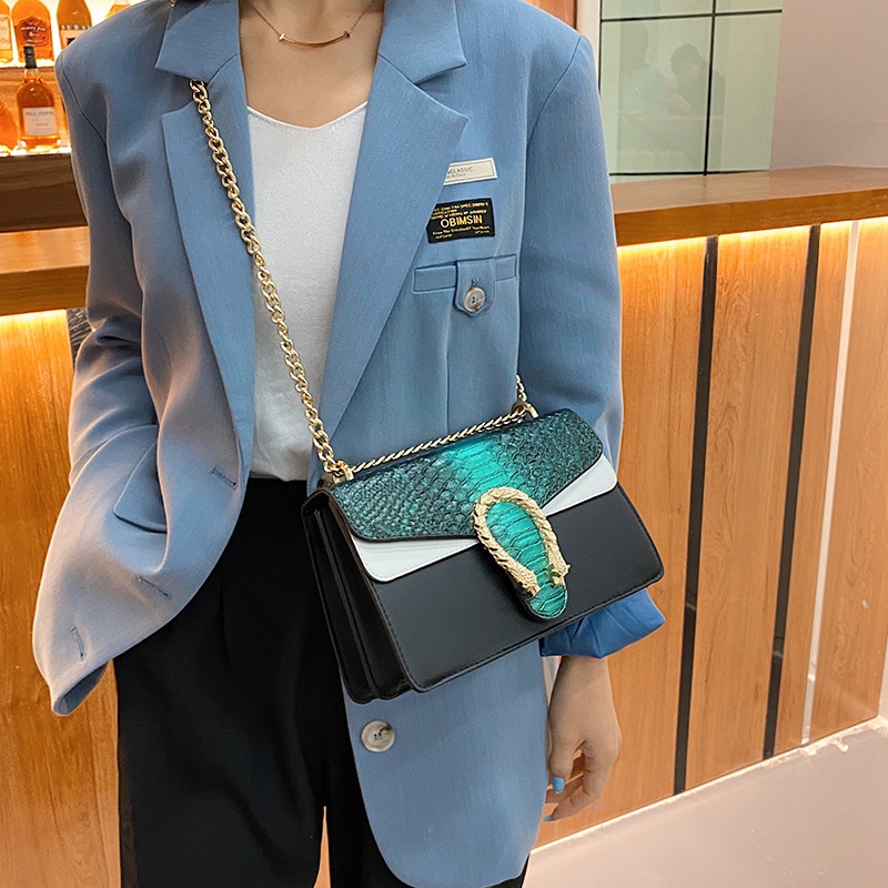 &lt;Túi xách nữ&gt;Túi Đeo Vai Họa Tiết Da Cá Sấu Phối Dây Xích Thời Trang Phương Tây