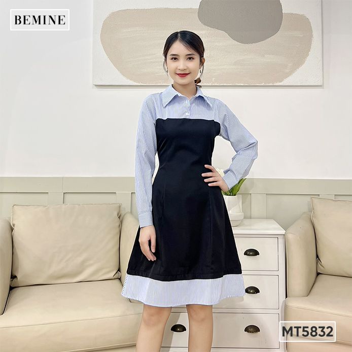 Đầm phối cổ sơ mi BEMINE MT5832