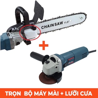 Combo máy mài góc, máy cắt cầm tay bosch 670w và lưỡi cưa xích chain saw gắn máy mài - máy mài + lưỡi cưa