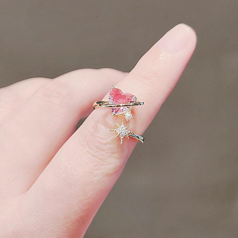 Nhẫn Hở Mạ Vàng 14k Đính Đá Zircon Hình Trái Tim Dễ Thương Dành Cho Nữ