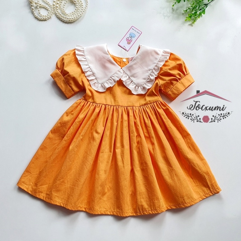 Váy tiểu thư cổ trắng viền bèo 4 màu xinh cho bé gái - Tocxumi