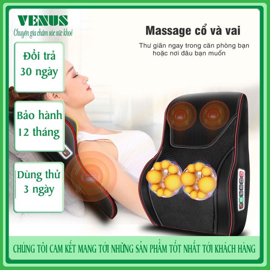 Gối massage hồng ngoại trị liệu đau mỏi lưng cổ vai gáy, Máy mát xa bi nhiệt nóng SA-L16
