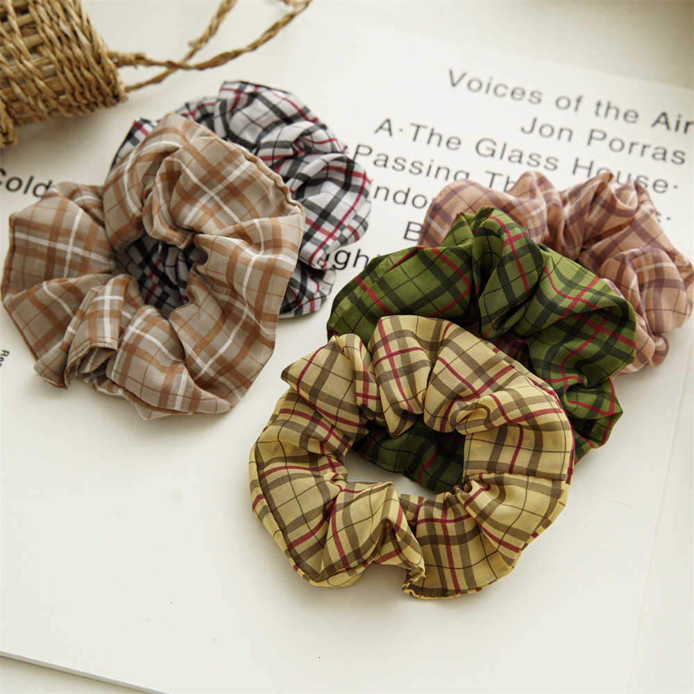 Dây Cột Tóc Vải Sợi Sọc Ca Rô Thiết Kế Mới Dễ Phối Đồ Dành Cho Bạn Gái