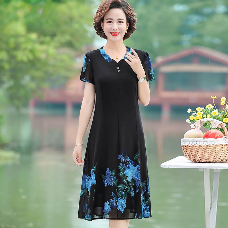 Đầm chiffon Thiết Kế Mới Thời Trang Mùa Hè Theo Phong Cách Phương Tây Cho Phụ Nữ Trung Niên