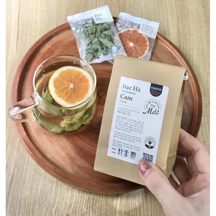 Bộ đôi Trà detox the mát tỉnh táo Bạc hà và Cam Cara Mộc Thanh Trà - Nuna (3set), thức trà uống thơm mát, ngon và lành