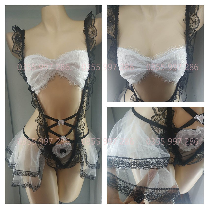 Váy ngủ cosplay hầu gái gợi cảm, Đầm ngủ ren dây DJ bốc lửa Mã HGD004 - trắng TKVN | BigBuy360 - bigbuy360.vn
