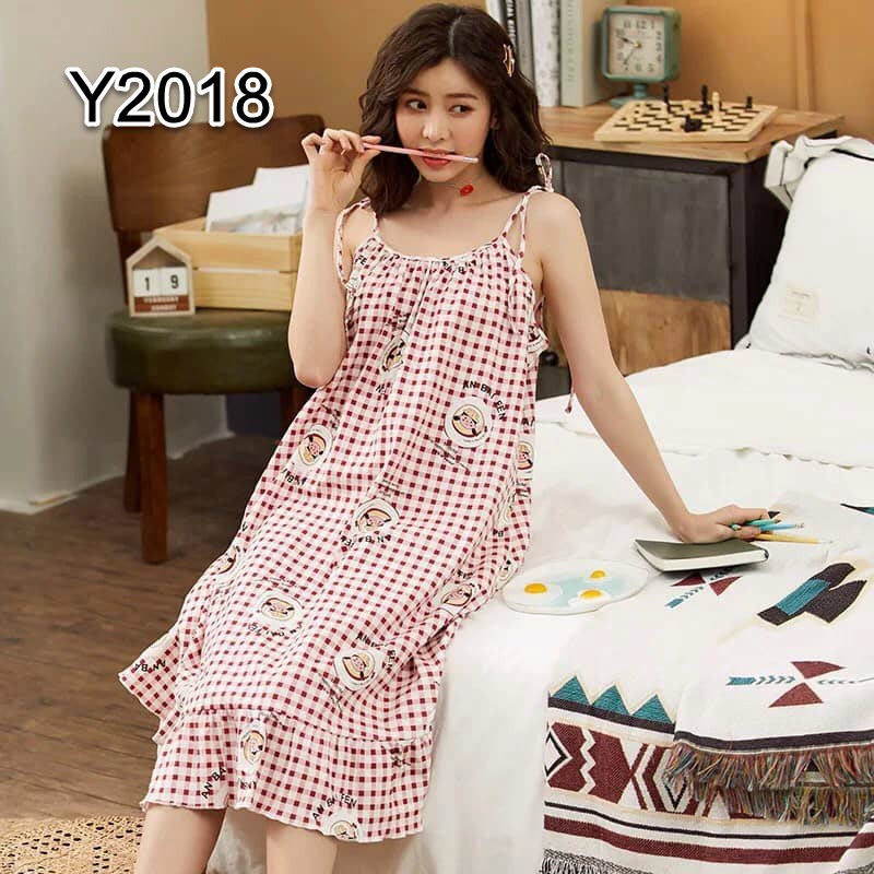 H201210 Đầm mặc nhà nữ cotton hè hai dây hàng nhập - Thời Trang Dương