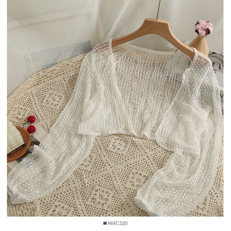 Áo Cardigan Mỏng Tay Dài Phồng Xuyên Thấu Phong Cách Phương Tây Thời Trang Mùa Hè Mới 2023