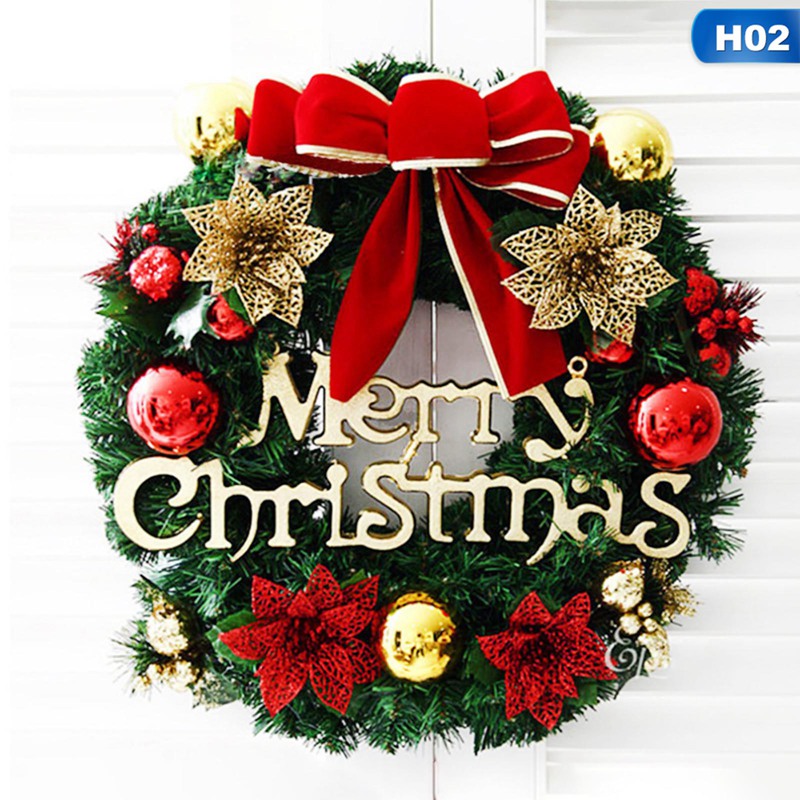 Tmdbyx Christmas Wreath Merry Christmas Front Door Ornament Wall Artificial Pine Garland for Party Décor 13 Inches