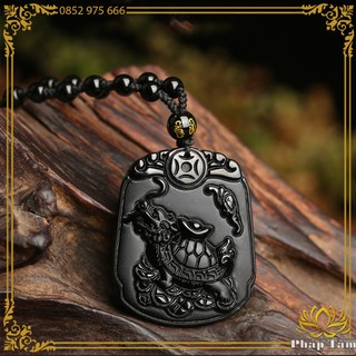 Mặt dây chuyền long quy cõng đại tài lộc đá obsidian đen cao cấp - tâm phong thủy