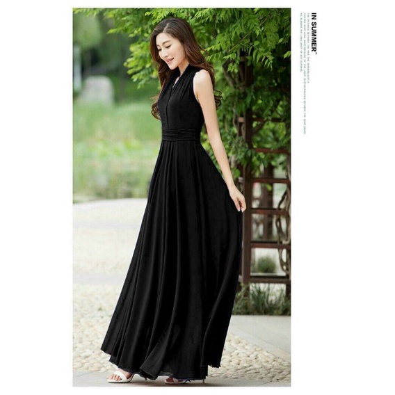 Đầm maxi xoè dáng dài cổ V eo xếp li cách điệu Lh0917399527