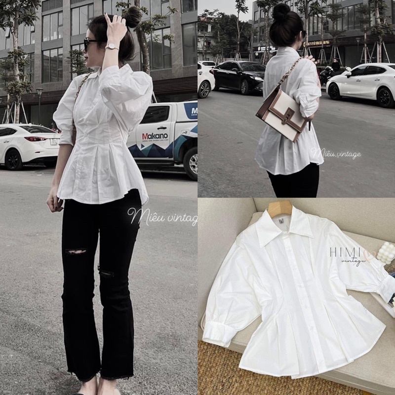 Áo sơmi xếp li eo siêu tôn dáng (hàng sẵn)