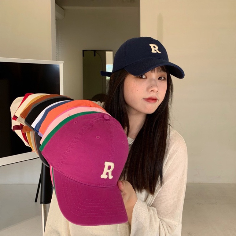 Mũ lưỡi trai nam nữ thêu chữ R thời trang form mềm, Nón lưỡi trai form unisex hàn quốc M06