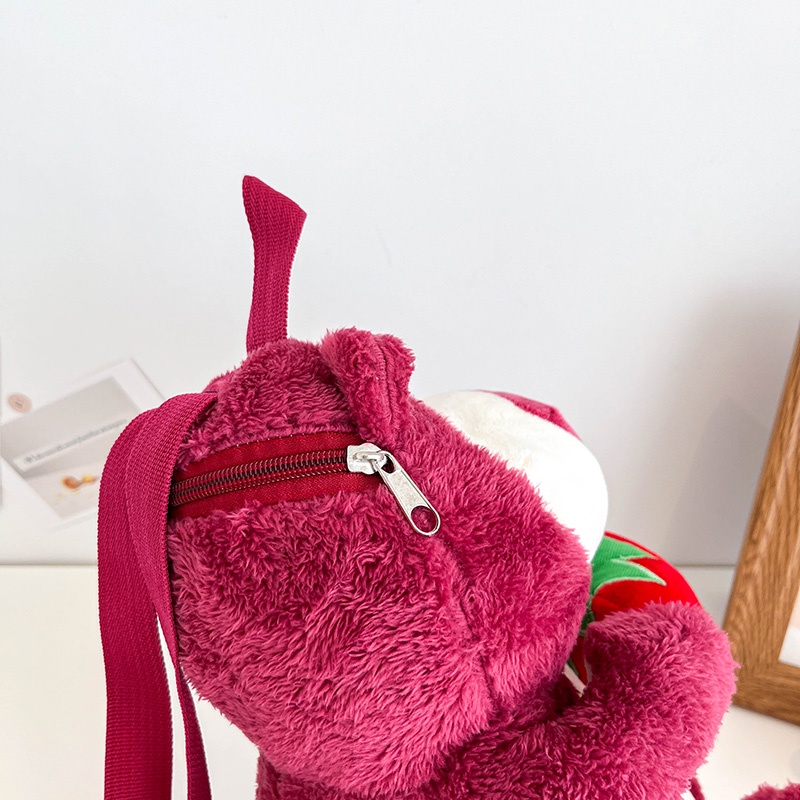 Ba Lô Đeo Vai Hình Gấu / Dâu Tây Bằng Lông Nhung Dễ Thương Xinh Xắn