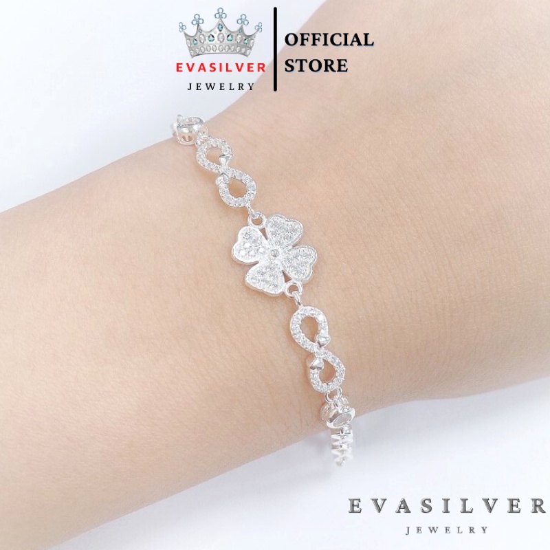 Lắc tay bạc nữ cỏ 4 lá may mắn - Trang sức bạc Evasilver