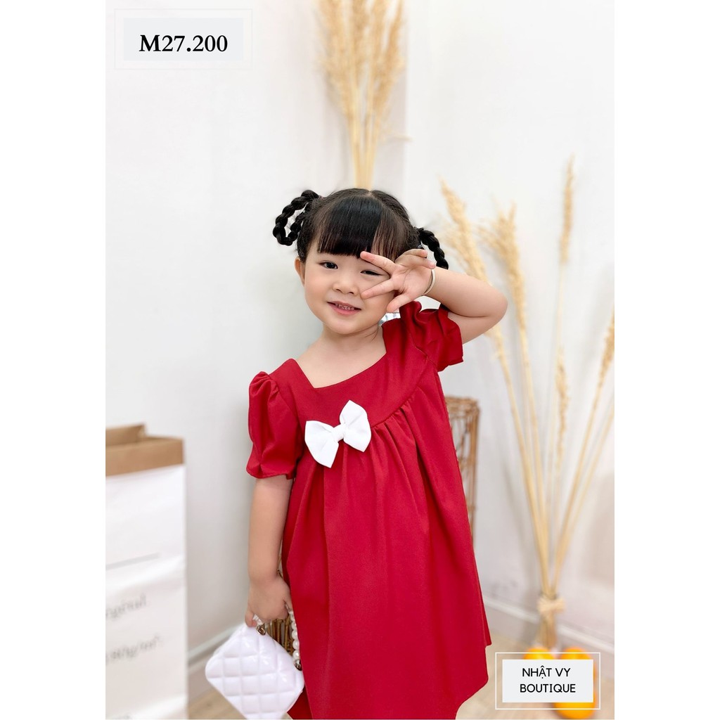 Đầm bé nữ baby doll nơ trắng - NHATVY M27