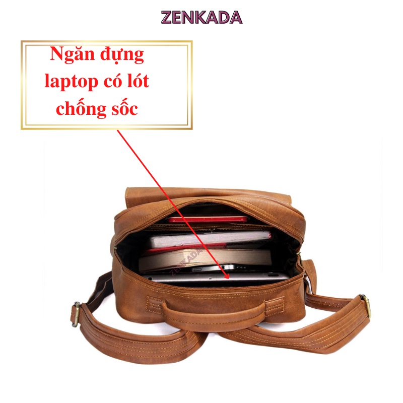 Balo đựng laptop với nhiều ngăn tiện dụng, ba lô da Zenka phong cách thanh lịch và sang trọng_ZBL01_2 | BigBuy360 - bigbuy360.vn