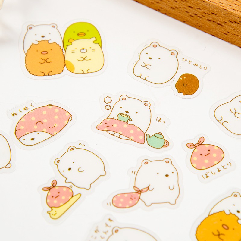 Sticker Summiko Gurashi Gói 55 Miếng PVC Trong Suốt Trang Trí Sổ Dễ Thương
