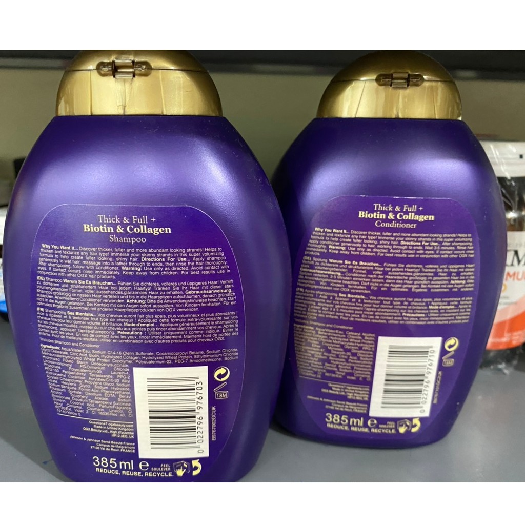 Cặp dầu gội xả Biotin & Collagen OGX Thick & Full Nuôi Dưỡng và Kích Thích Mọc Tóc