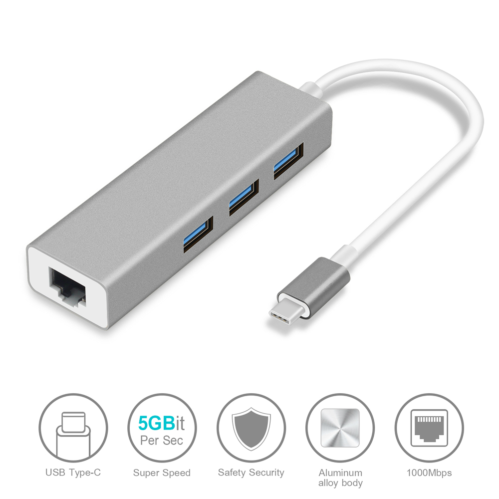 Bộ Chia 3 Cổng Usb 3.0 Hub Ethernet Rj45 Lan Usb C Hub Cho Macbook Pro Pc