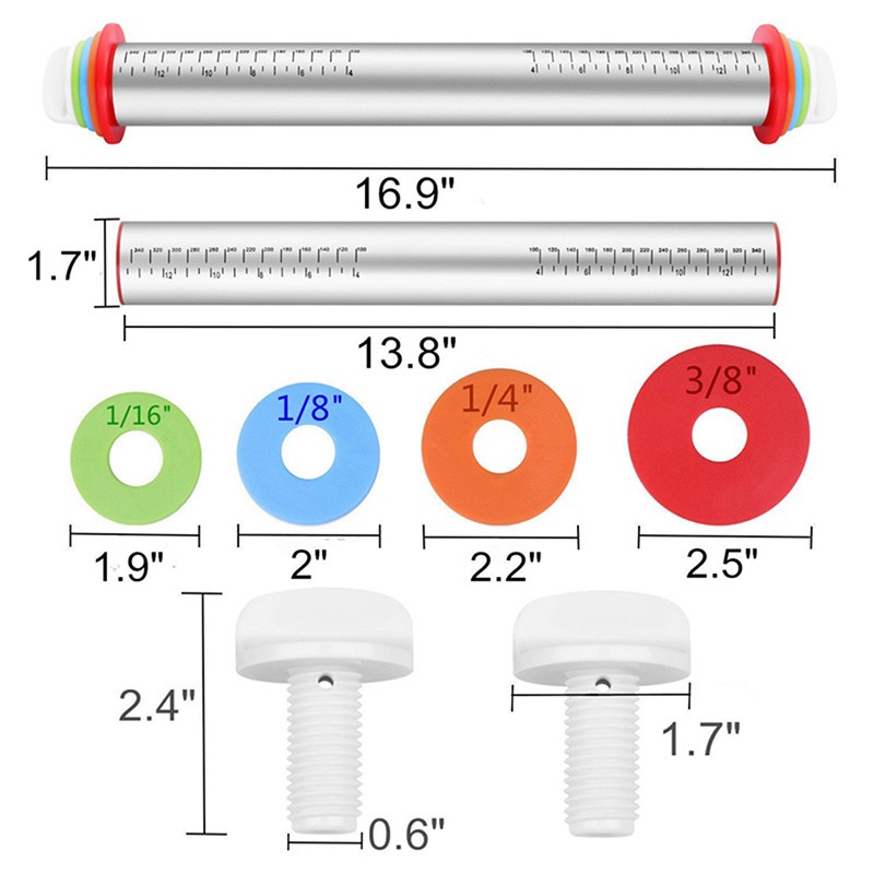 YL Durable Adjustable Rolling Pin With Dough Mat Dough Roller with 4Removable Rings VN1