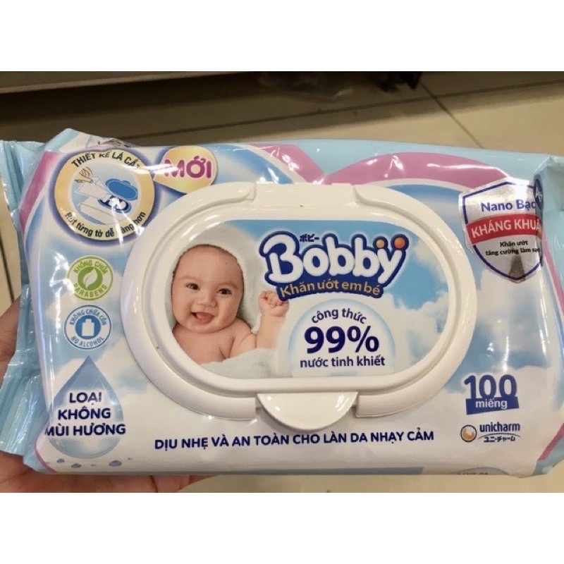 [Set 4 Gói] Khăn ướt Bobby Care không mùi 100 miếng