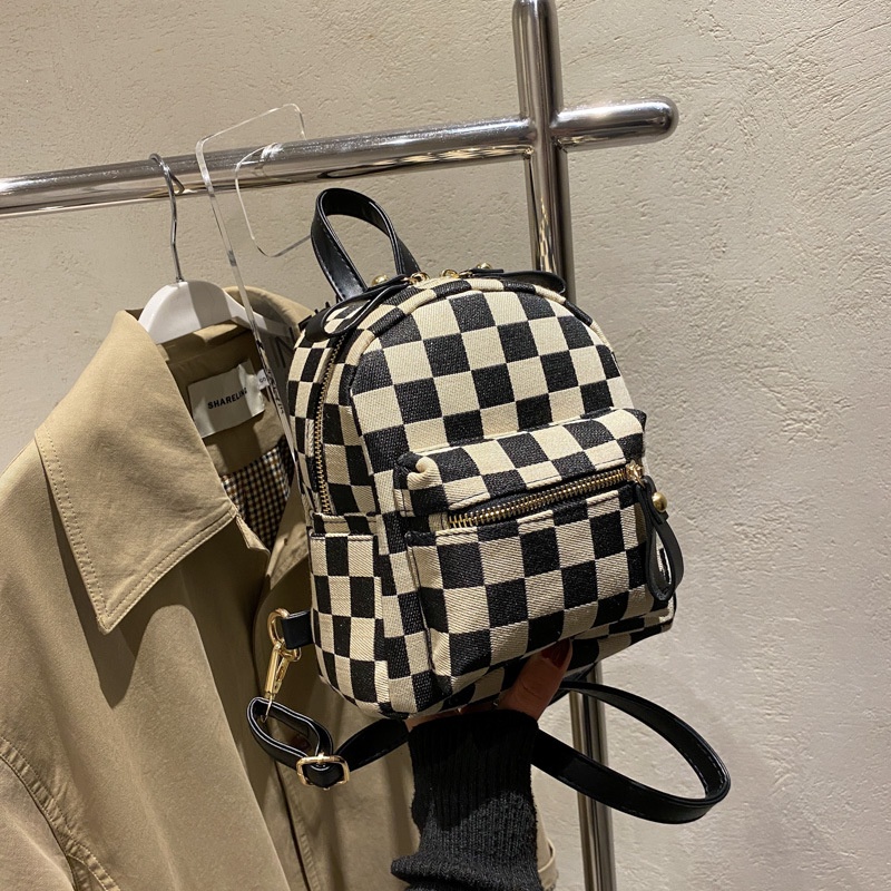 Balo thời trang nữ mini nhỏ nhắn dễ thương họa tiết kẻ ô HH 349