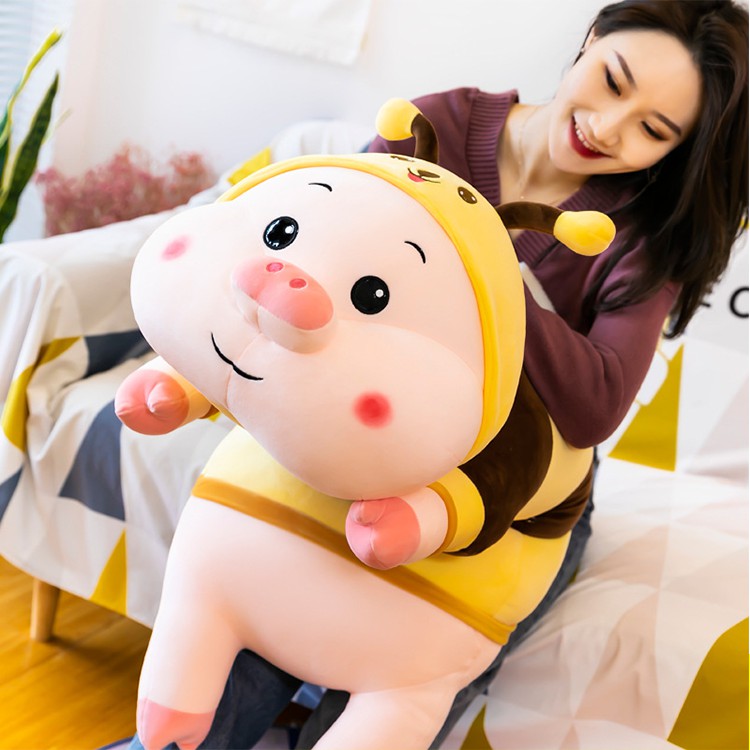 Gấu Bông Lợn Biến Hình Ong Vàng Dễ Thương Size 1M - 1M2, Gối Ôm Heo Dài Cosplay Ong Cute Siêu Mềm Mịn Co Giãn 4 Chiều