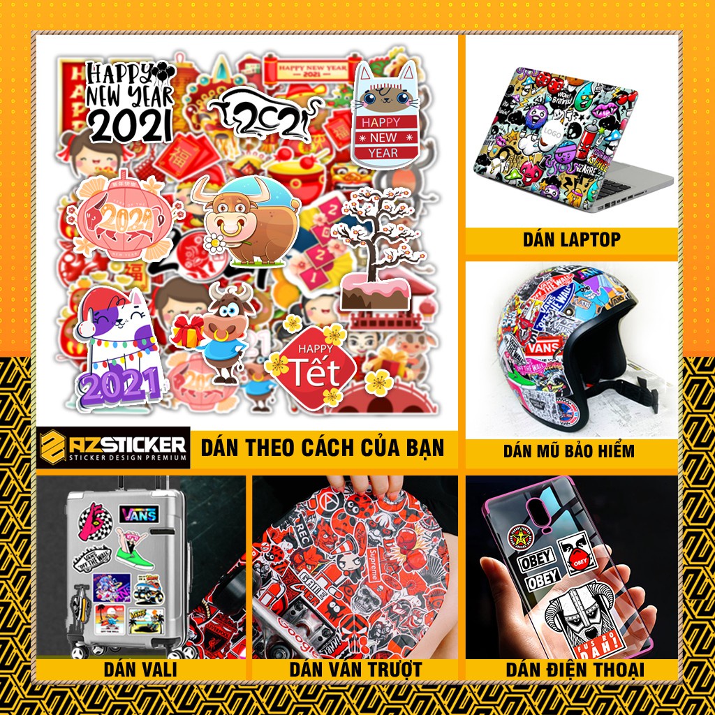 [Set 52 Cái] Sticker phong cách đường phố, hiphop, graffiti dán trang trí laptop, mũ bảo hiểm, vali, xe tay ga - MP.008