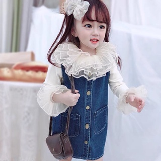 Xả Set áo cổ voan + váy jean cho bé gái