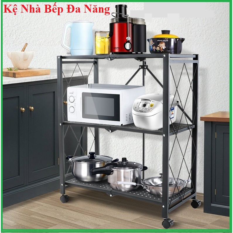 Kệ để đồ 3 tầng gấp gọn thông minh có bánh xe di động - kệ đa năng hàng cao cấp BẢN NÂNG CẤP 2020 siêu xịn