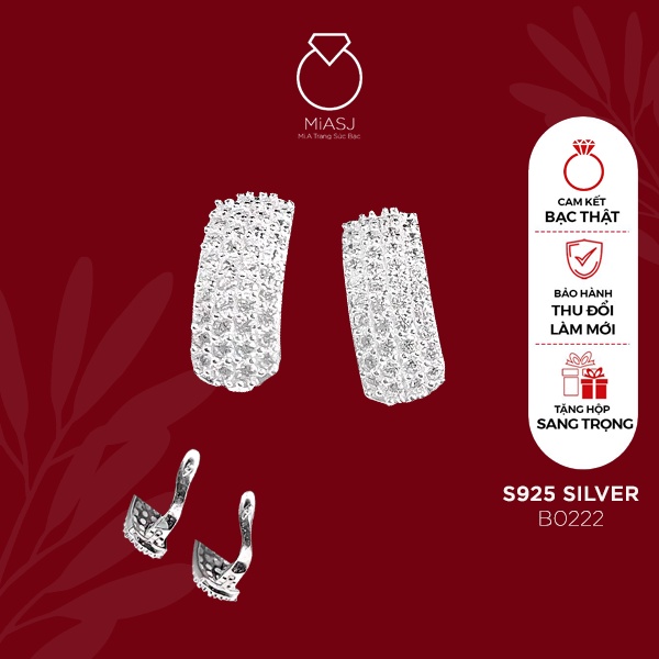 Bông tai nữ bạc Ý S925 MiASJ khoen gài đính đá CZ siêu sáng B0222