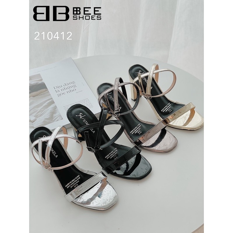 BEESHOES - SANDAL NỮ MŨI VUÔNG QUAI NGANG - SANDAL NỮ MŨI VUÔNG GÓT TRỤ CAO 9 PHÂN SẴN MÀU ĐEN - CHÌ - BẠC - VÀNG 210412