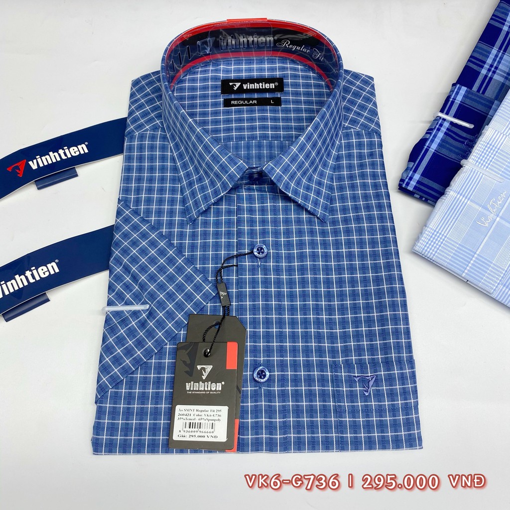 Áo Sơ Mi Ngắn Tay Sọc Caro Vạt Bầu Vĩnh Tiến 295 | BigBuy360 - bigbuy360.vn