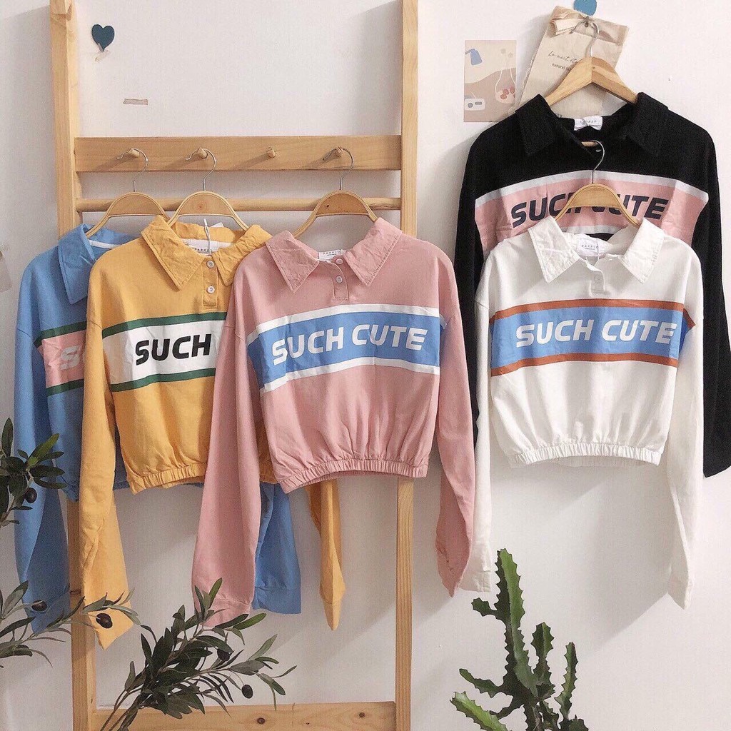 Áo Thun Cổ Bẻ Tay Dài Bo Eo In Chữ Such Cute Xì Tin Dâu TTSA0598