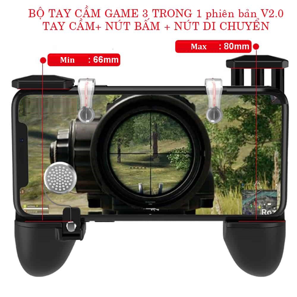 [ Tay cầm game 3 trong 1 phiên bản tay cầm game kèm nút bấm, nút di chuyển cho game PUBG, ROS, Free Fire..