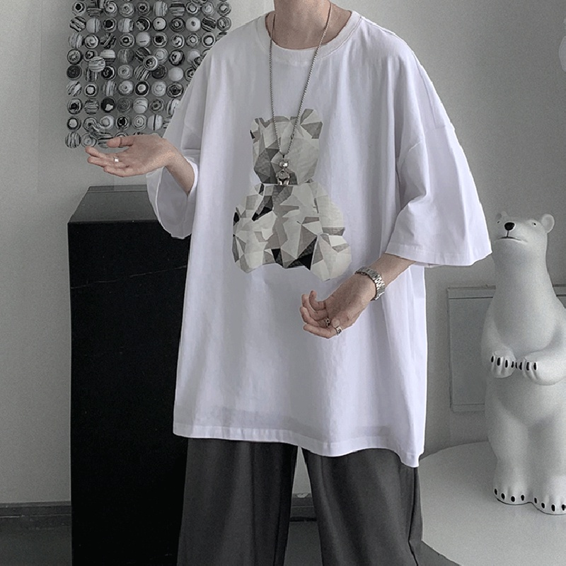Áo thun tay ngắn dáng rộng in hình gấu phong cách hip hop Hàn Quốc sành điệu cho nam size S-8XL