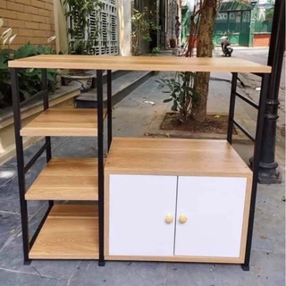 KỆ Lò Vi Sóng Có Tủ Đa Năng  Màu sắc: Khung đen sàn gỗ   Chất liệu: Mặt gỗ MDF chất lượng cao, khung sắt sơn tĩnh điện