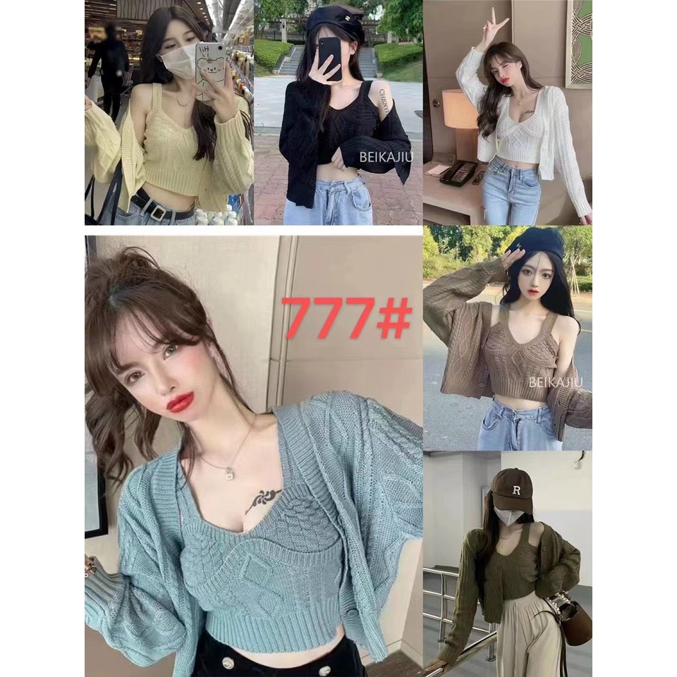 Set áo cardigan len gân thừng áo 2 dây hot hàng QC