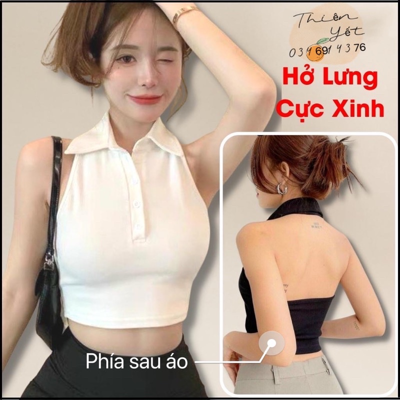 Áo YẾM CỔ SƠ MI HỞ LƯNG croptop QT- thiên yết