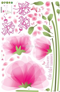 Decal dán tường hoa hồng combo 2 bức
