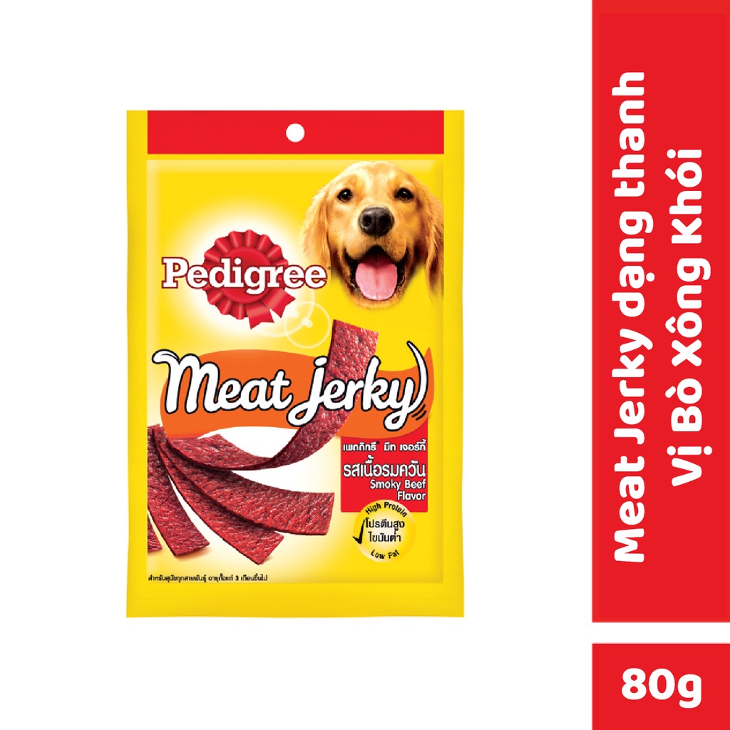 PEDIGREE Meat Jerky – Đồ ăn vặt cho chó vị bò xông khói dạng lát (80g, 1 gói)